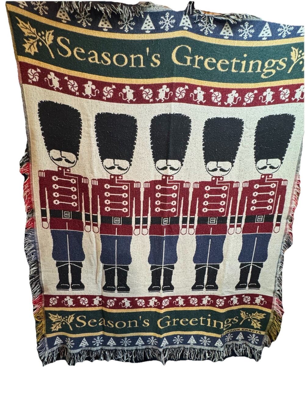 Crown Crafts Season's Greetings Christmas Nutcracker Holiday Tapestry Blanket